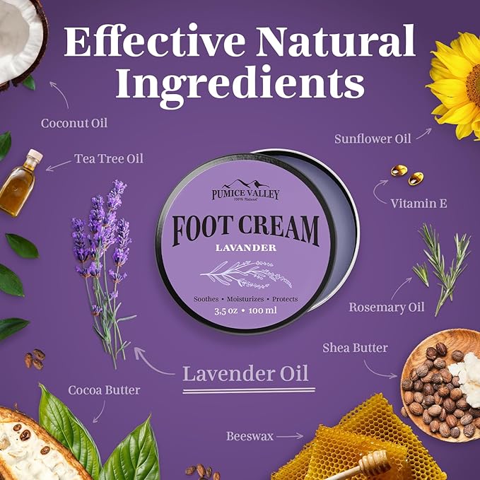 Pumice Valley Foot Balm Cream for Dry Cracked Heels and Feet - Natural Foot Moisturizer Balm for Calluses and Dry Feet Treatment (2 Pack Lavender)