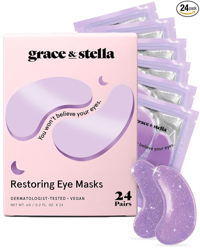 grace & stella Retinol Under Eye Patches for Puffy Eyes & Dark Circles - Restoring Gel Under Eye Masks with Hyaluronic Acid - Birthday Gifts for Women, Bachelorette Party Favors (Purple, 24 Pairs)
