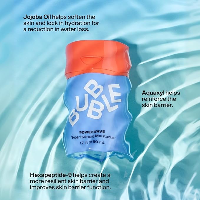 Bubble Skincare Power Wave Face Moisturizer - Hydrating Peptide Facial Cream for Dry, Sensitive Skin with Jojoba Oil - Lightweight Daily Skin Barrier Repair (50 ml)