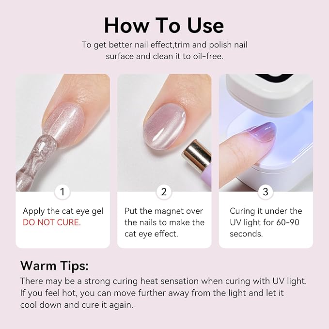 One Step Gel Polish 3-in-1, Pink Cat Eye Gel Nail Polish With Magnet, HEMA TPO Free Shimmer Magnetic Cateye Gel Polish Soak Off UV Nail Art Design Manicure DIY 12ml