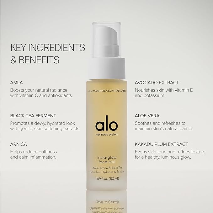 ALO Yoga Insta Glow Face Mist - Restores Moisture and Leaves Skin Looking Fresh, Dewy, Brighter and Radiant - 1.7 Fl Oz