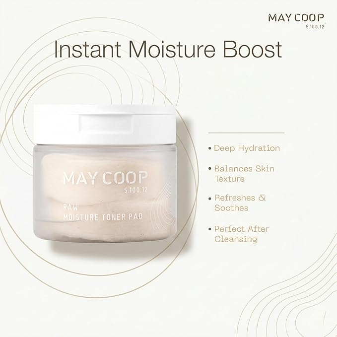 MAY COOP Raw Moisture Toner Pads | Korean Hydrating & Exfoliating Cotton Pads, 75% Maple Sap | Redness Comfort, Skin Balancing & Smooth Texture | 70 Count