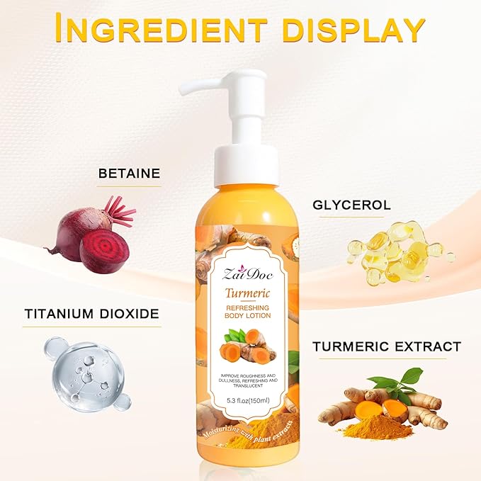 Body Lotion, 24hr Moisturizing & Deep Hydration, Absorbs Instantly Moisturizer for All Skin Types, 5.3 fl oz (1 Pack, Turmeric)