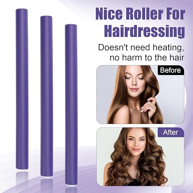 30 Pcs Heatless Hair Curlers 7 x 0.55 Inch Flexible Curling Rods Soft Foam Rollers No Heat Bendable Hair Rods Roller for Women Short Medium Long Hair, Purple