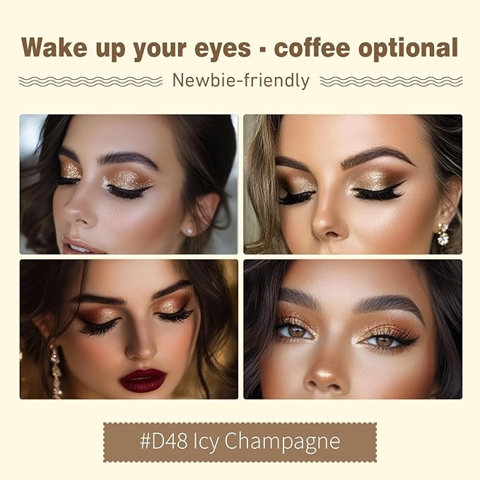 Refillable Eyeshadow Palette - Matte/Glitter/Duo-Chrome Pressed Powder & Cream Formula, Neutral/Shimmer/Smokey Multichrome, Travel-Friendly Iron Pan Refills (Glitter, D51)