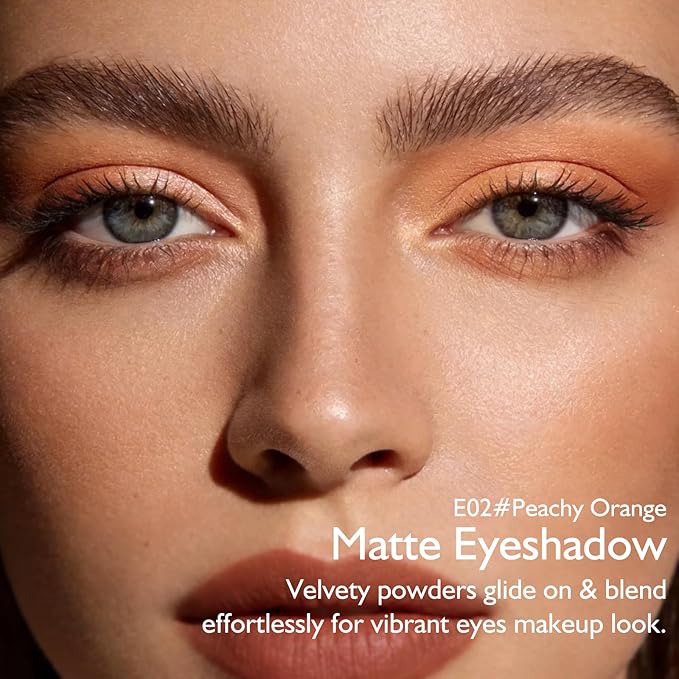 Peachy Orange Eyeshadow Palette, Single Matte Eye Shadow Palettes High Pigment Neutral Eyeshadow, Compact Pressed Powder Cream Eye Shadow for Older Women Makeup Sombra De Ojos