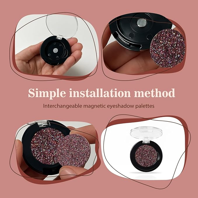 Refillable Eyeshadow Palette - Matte/Glitter/Duo-Chrome Pressed Powder & Cream Formula, Neutral/Shimmer/Smokey Multichrome, Travel-Friendly Iron Pan Refills (Glitter, D77)