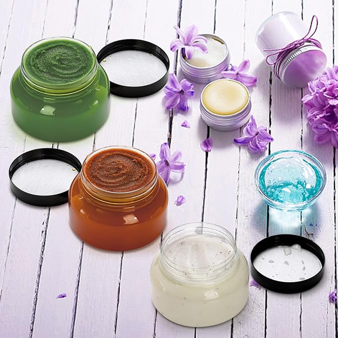 Yarlung 16 Pack 8 Oz Plastic Jars with Lids, Clear Body Scrub Containers Empty Refillable Containers Round Low Profile Samples Jars for Makeup, Body Butter, Creams, Slime, Travel Storage