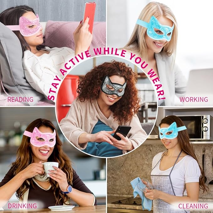 Cooling & Heating Eye Mask - Hot/Cold Use for Puffy Eyes, Headaches, Migraines, Sinus & Dark Circles (2 Packs Pink)