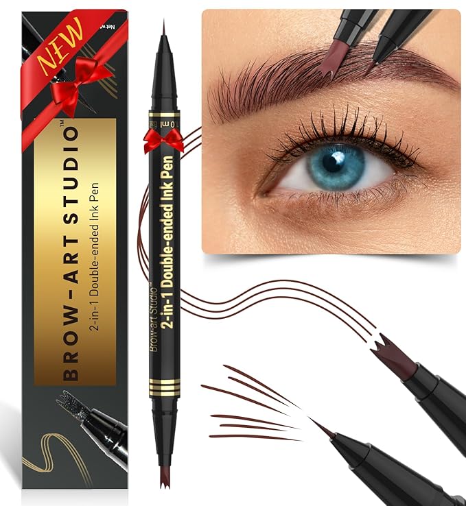 iMethod Microblading Eyebrow Pencil - Eyebrow Pen 2-in-1 Dual-Ended Brow Pencil with 3 Fork-Tip Applicator & Precise Brush-Tip Creates Natural-Looking Brows, Stay on All Day, Reddish Brown