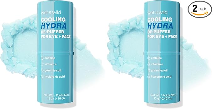 wet n wild Cooling Hydra De-Puffer,Soothing Face Makeup Primer Stick with Vitamin E & Caffeine,Instant Skin Refreshments for All Skin Types and Complexions,Vegan & Cruelty-Free,(Pack of 2)