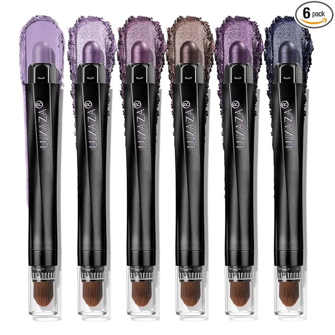 LUXAZA PRO Purple Eyeshadow Stick 6PCS Set, Metallic Shimmer Matte Cream Eye Shadow Palette Eyeliner Brightener Pencil Crayon Halloween Makeup- LAVENDER