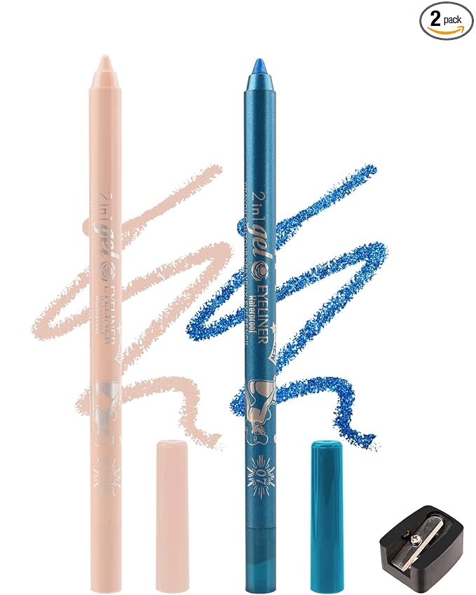 Nude Sky Blue Eyeliner Pencil Gel, Multi-Use Colorful Eyeliner Waterline Waterproof Smudge-Proof Long Stay, High Pigmented Shimmer Cream Eye Liner Pen with Sharpener, Safe for Sensitive Eyes Makeup
