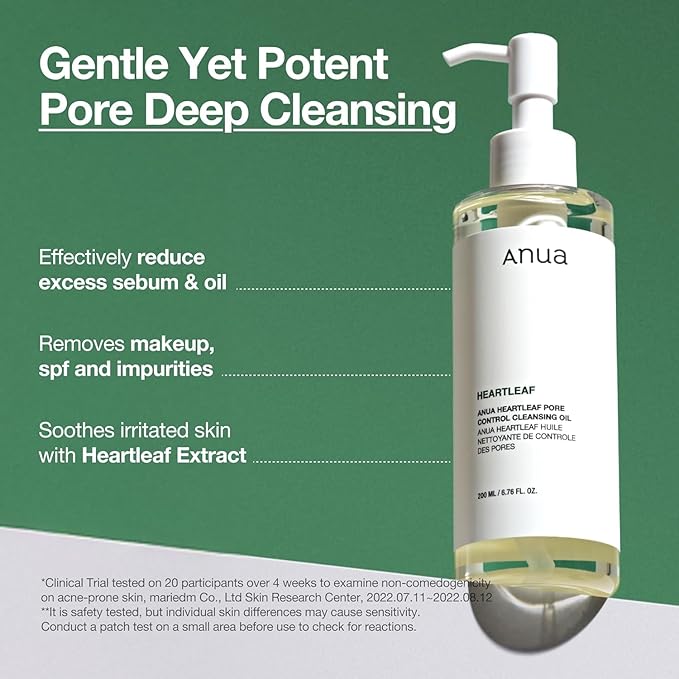 Anua Heartleaf Pore Control Cleansing Oil, Pore Cleanser, Sebum Care, Gentle Melting Oil Cleanser for Face, Safe For All Skin Type, Daily Hydrating Makeup Remover, Korean Skin Care (6.76fl.oz)