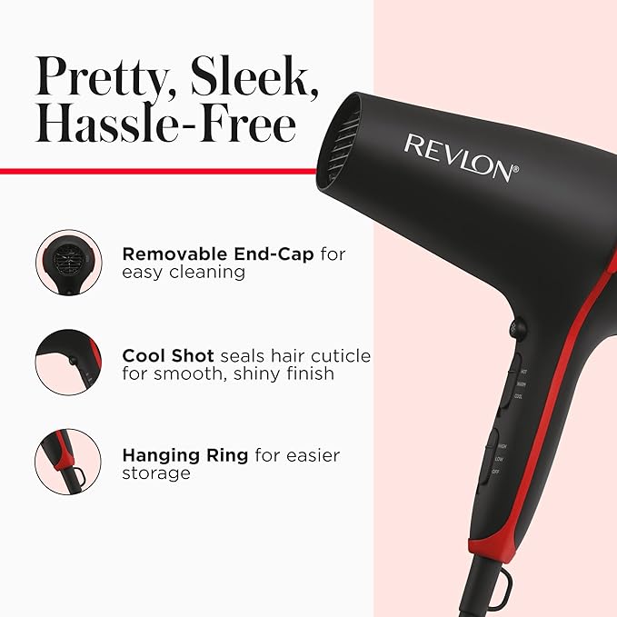 REVLON SmoothStay Coconut Oil Infused Hair Dryer with Diffuser & Concentrator - Ionic Ceramic Blow Dryer for Frizz Control, Shine, Smoothness & Volume, 1875W Lightweight Salon-Quality (Pack of 2)