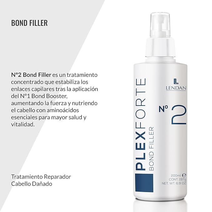 Lendan - Damaged Hair Repair Treatment - Plex Forte Nº2 Bond Filler - 200 ml - Strengthens Hair - Nourishes and Repairs Damaged Hair - Preserves Color Longer - Heat Protector