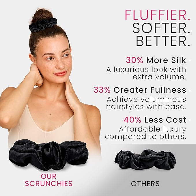 Wycare 100% Silk Scrunchies - Gentle on Hair Mulberry Silk Scrunchies for Women - Luxurious Sleep Ties for Women's Curly Hair (Set of 3 Black)