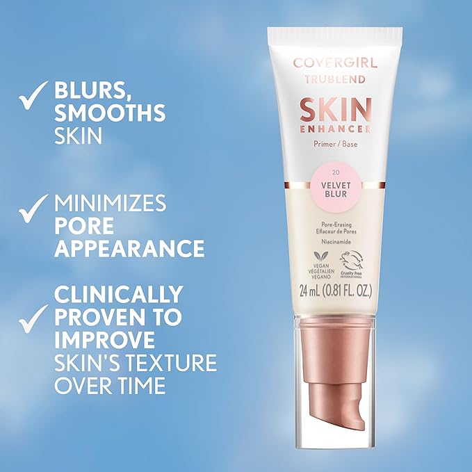 CoverGirl TruBlend Skin Enhancer, Velvet Blur, Primer, Plumps Dry Skin, Blurs Pores, Hydrating, Brightening, Lasts All Day, 0.81oz