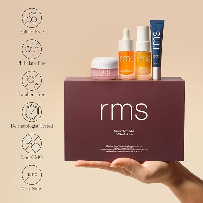 RMS Beauty Skin-to-Skin Discovery Set – 4-Piece Skincare Essentials Kit – Includes 24-Hour Hydration Face Oil, Cream, Mist & Full-Size Lip Mask – Non-Comedogenic & Clean Beauty Gift Set