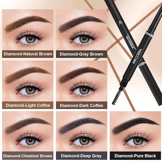Eyebrow Pencil, Retractable Definer with Dual Brush, Ultra-Fine Tip for Precise Brow Makeup, Waterproof Gel Formula, Natural Hair-Like Strokes, Enhance Beauty (Light Coffee, Diamond)