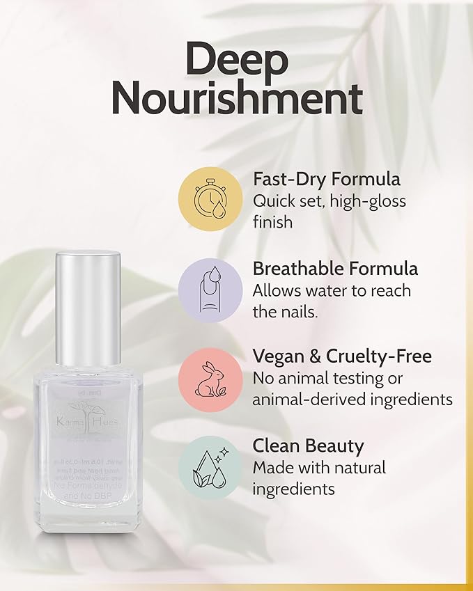 karma organic Base Coat and Top Coat 2 in 1 Nail Polish, Dip Powder & Polygel Base activator, Long Lasting Clear Nail Enamel, Nail Polish Strengthener - (0.43 FL oz)