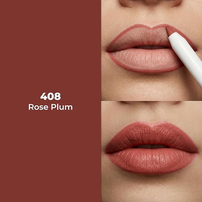 Lamel Gel Lip Liner Pencil - Rose Plum - 2-in-1 Waterproof Lip Liner - 8-Hour Wear, Creamy Texture, Sharpenable, High Pigment - Provides Smooth Finish or Full Coverage - N.408
