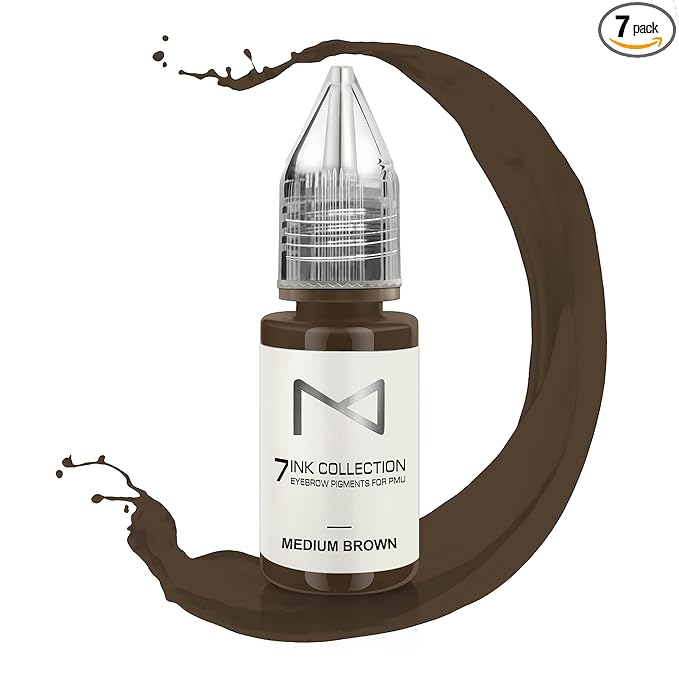 M - 7Ink Seven Colors Liquid Pigment Ink for Eyebrow Tattoo - Permanent Makeup Microblading Supplies Kit - Machine Use - Microshading - No Mixing Professionals Only -10ml (Single, Medium Brown)