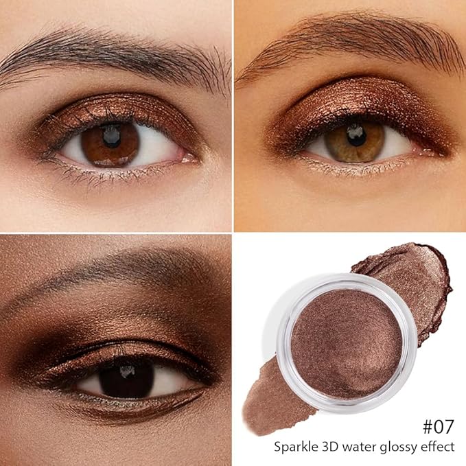 FeiCuiYun Cream Glitter Brown Shimmer Metallic Eyeshadow Palette Makeup, Natural Single Mini Instant Holographic Eyeshadow For Women, Sombras Crema Para Ojos, Talc, Paraben & Cruelty Free