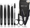 SWEET VIEW 7pcs Eyebrow Tweezers Kit for Women Precision Plucker with Brow Scissors & Razor & Spoolie for Facial, Chin, Brow, Splinter and Ingrown Hair
