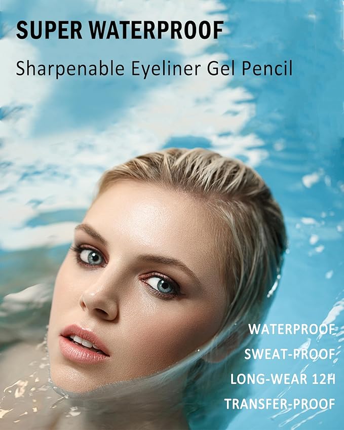 2Pcs White Eyeliner for Waterline, Cream Gel Eyeliner Waterline Waterproof Smudge-Proof Eye Liner Pen, Safe for Sensitive Eyes, Matte Rich Colored Eye Brightener Pen Multi-Use Makeup with Sharpener