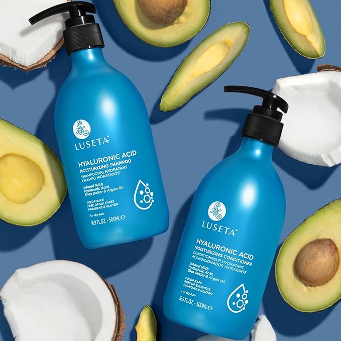 LUSETA Hyaluronic Acid Moisturizing Shampoo and Conditioner Set for Hair Frizz Control for Dry and Damaged Hair, with Argan Oil and Shea Butter, Sulfate & Paraben-Free, for Women and Men, 16.8oz*2