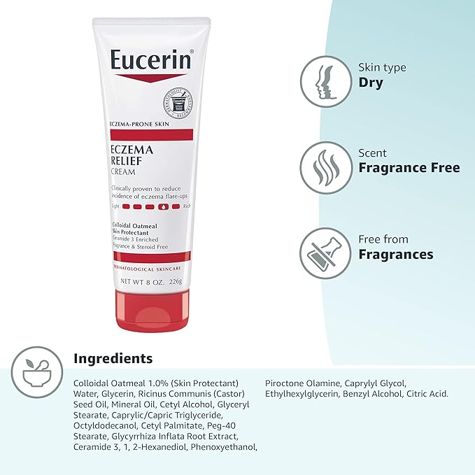Eucerin Eczema Relief, Full Body Lotion, Moisturizing Eczema Cream with Colloidal Oatmeal (Skin Protectant) and Ceramide 3, 8 Oz Tube (Pack of 12)
