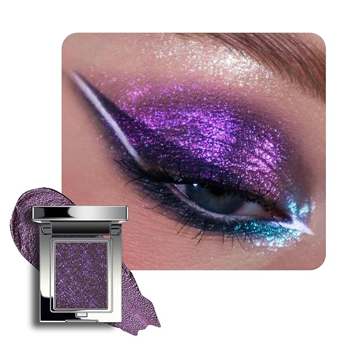 KYDA Chameleon Smoky Purple Eyeshadow, Chameleon Chrome Metallic Eye Shadow, Smooth Pressed Powder Palette, High Pigment Glitter Eyeshadow, Lasting Eye Glitters Makeup with Mirror
