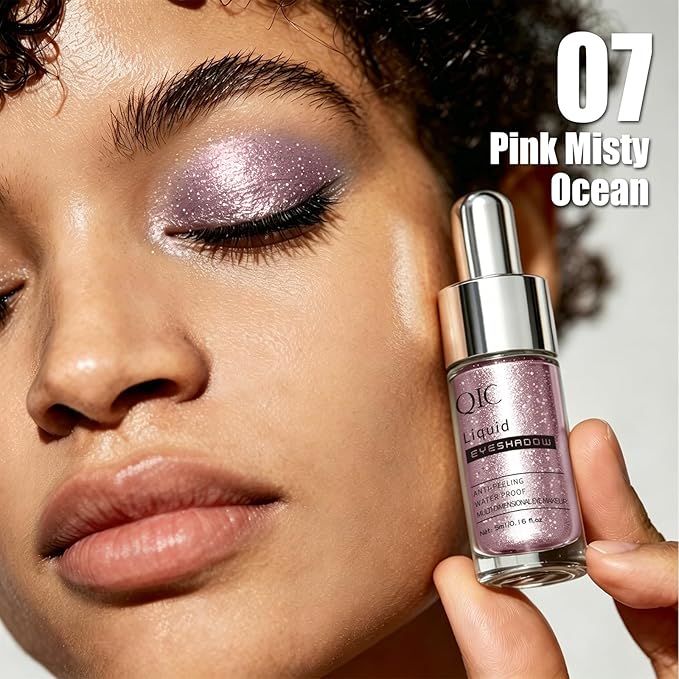 QIC Liquid Glitter Eyeshadow, Metallic & Shimmer Finish, Long Lasting, Non-Creasing, Smudge-proof, Lightweight Formula Liquid Eyeshadow for All Skin Tones, Buildable Color (07 Pink Crystal)