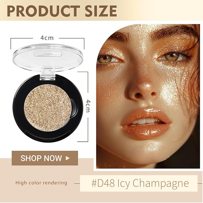 Refillable Eyeshadow Palette - Matte/Glitter/Duo-Chrome Pressed Powder & Cream Formula, Neutral/Shimmer/Smokey Multichrome, Travel-Friendly Iron Pan Refills (Glitter, D48)