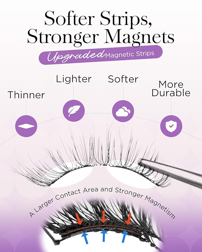 BEYELIAN Magnetic Eyelashes with Applicator Kit, Reusable Natural Look False Lashes, No Glue Needed Soft Magnetic Lashes for Eye Magnetic-100(Lightweight & Comfortable)