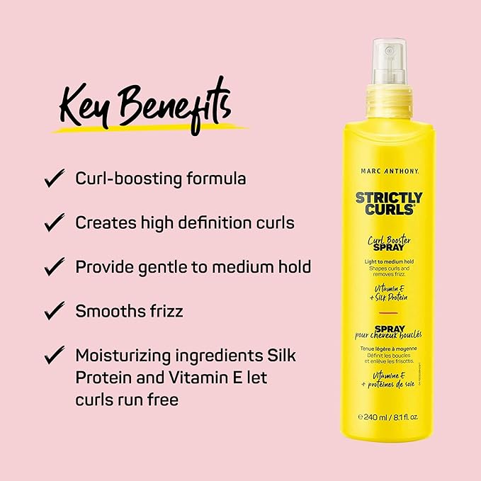 Marc Anthony Curly Hair Spray, Strictly Curls - Curl Booster Removes Frizz, Repels Humidity & Holds Bouncy Curls - Vitamin E & Hydrolyzed Silk Hairspray Add Bounce & Volume - 8.1 Fl Oz