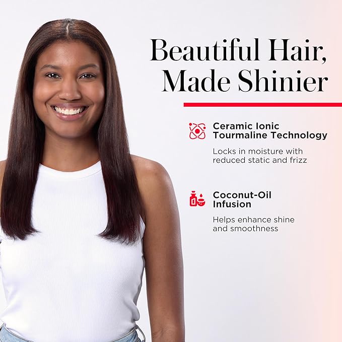 REVLON SmoothStay XL Hair Straightener, Heated Straightening Brush with Coconut Oil Infused Ceramic Plates, Long-Lasting Sleek Results, Reduced Frizz & Static