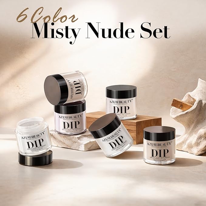 AZUREBEAUTY 6 Colors Milky Nude Dip Powder Nail Kit, Nude Ombre Collection Kit French Nail Art Manicure DIY, No UV Lamp Required