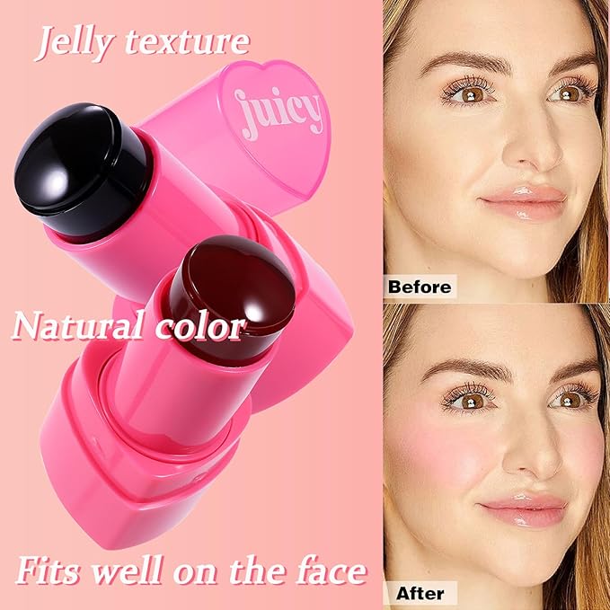 Water Jelly Tint Blush, 3-In-1 Multi-Use Blush Cream Blush Stick for Eyes, Cheeks & Lips, Hydrating & Bouncy Jelly Texture, Blends Perfect for Skin Portable Multipurpose Long Lasting Waterproof(01, s)