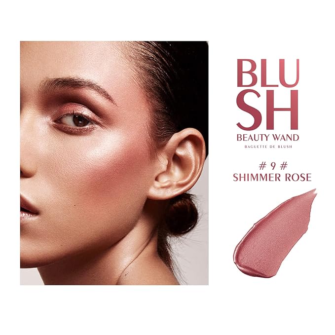 KYDA Blush Beauty Wand, Shimmer Blush with Cushion Applicator, Natural Pearl Finish, Silky Smooth Creamy, Lasting Glowing Cheek Makeup-Shimmer Rose