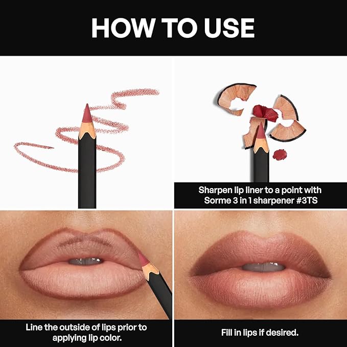 Sorme Waterproof Lip Liner - Non-splintering Smearproof Lip Liner - Revitalizing with Lecithin, Vitamins C and E