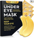 20Pcs/10Pairs Under Eye Patches Gold for Dark Circles, Puffy Eyes, and Wrinkles, 24K Gold Eye Mask for Face, Eye Cream for Men and Women