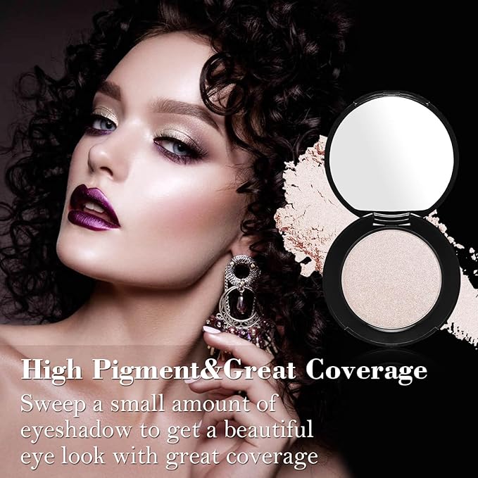 MEICOLY Champagne Shimmer Eyeshadow with Mirror,Shimmer Sparkly Eye Shadow Palette,Pressed Powder Single Eyeshadow for Women and Girls,Eye Makeup Eyelid Color,High Pigment,Long Wearing,Waterproof