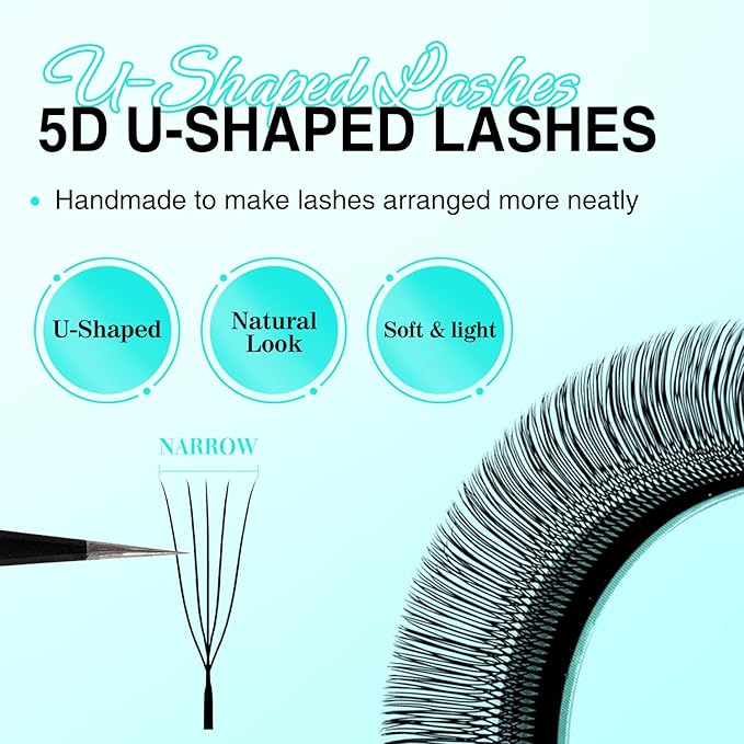 VAVALASH U 5D Lash Extensions C Curl 0.07mm 8-15mm Mix Tray 5D UU Lash Fans Eyelash Extension U Shaped Natural Wispy Volume Lashes Extension Soft Matte Black Lashes (U-5D-0.07-C-8-15mm)