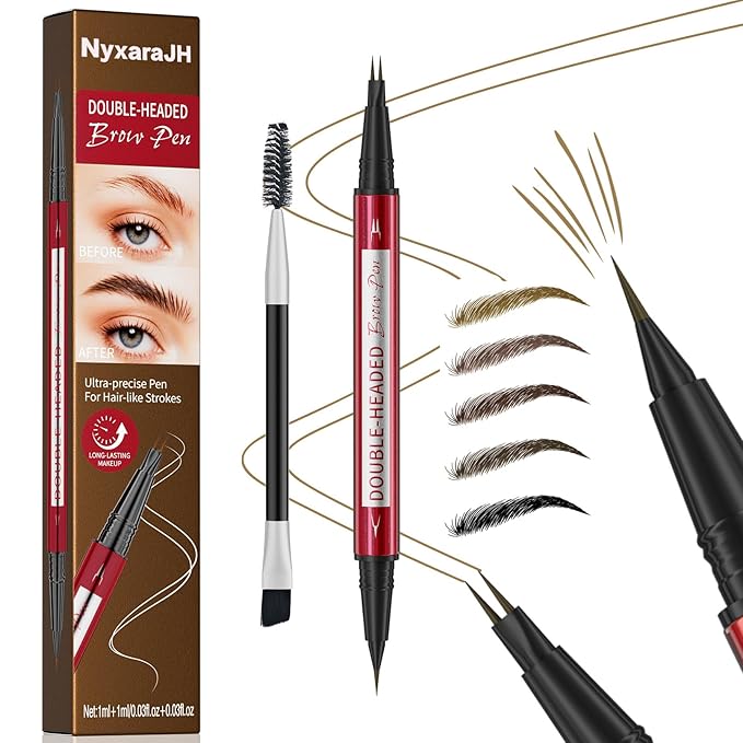 Double-Headed Brow Pen, Ultra-Precise Hair-Like Strokes, Long-Lasting Makeup, 0.03mm Precision Nibs, Available in Light Brown, Brown, Dark Brown, Black Brown, Black (2#Brown)