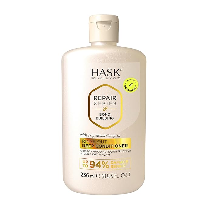 HASK Bond Building Rinse-Out Deep Conditioner with Triple Bond Complex & Argan Oil, Repairs Damage, Softens, Adds Moisture, Sulfate-Free, Cruelty-Free, Color-Safe – 8 oz