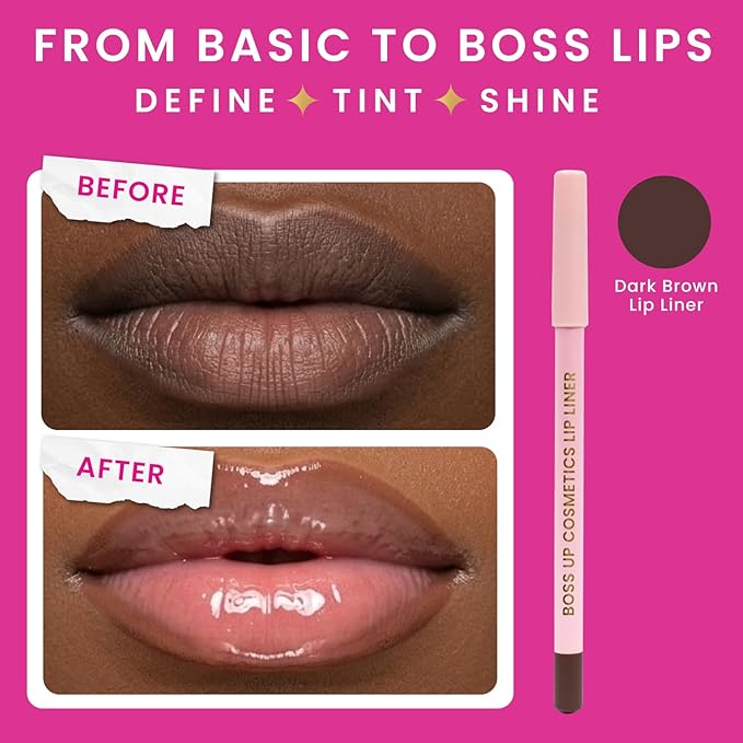BossUp Cosmetics All-In-One Lip Kit | Dark Brown Lip Liner and Lip Oil Set with Clear and Color Changing Lip Oils | Complete Lip Makeup Kit for Women