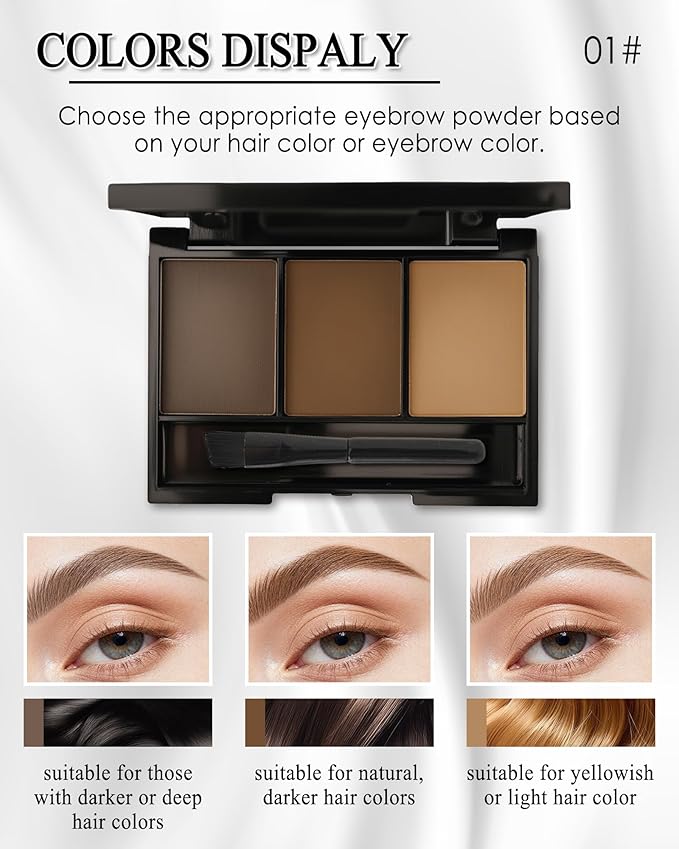Eyebrow Powder Kit,3 Color Dark Medium Light Brown Eye Brow Powder Palette with Razor Brush, Long Lasting Waterproof Brow Filler Fill & Shapping Full Eyebrows,Mother's Day Makeup Gift Set for Women-01