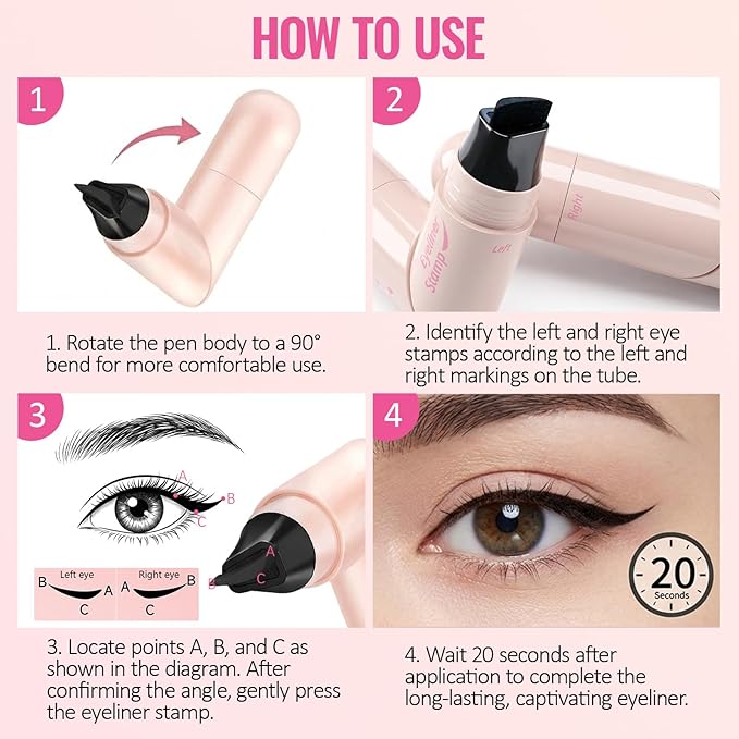 Erinde Winged Eyeliner Stamp Pen, Dual Head Rotating Eyeliner Stamp Pencil for Perfect Wings, Quick-Dry, Long-Lasting, Waterproof Smudge-Proof Cat Eye Stamp Liquid Eye Liner Tool for Beginners, Black